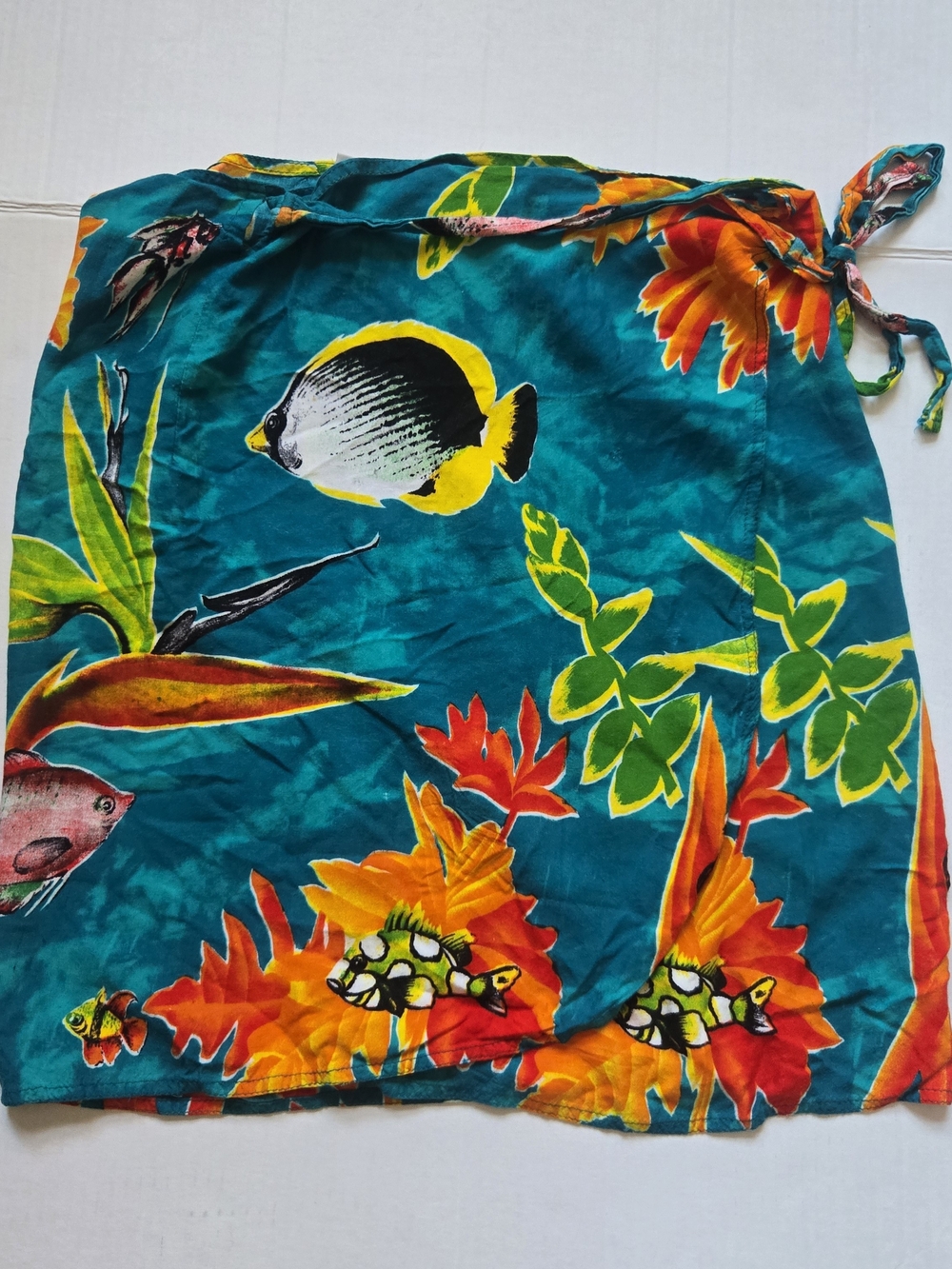 Tropical Fish Print Sarong Wrap - Teal, Orange, Yellow